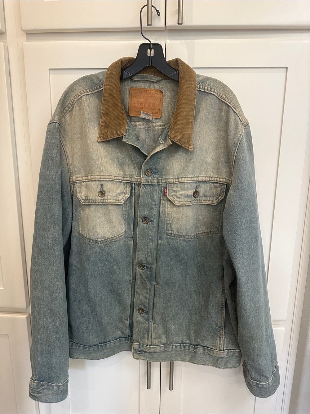Levi's Faded Blue Denim Jacket with Brown Cord Collar